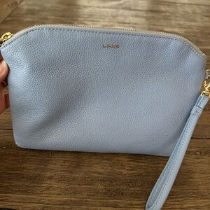 Lodis Periwinkle Blue Pebbled Leather Wristlet Clutch Bag Cardholder Wallet